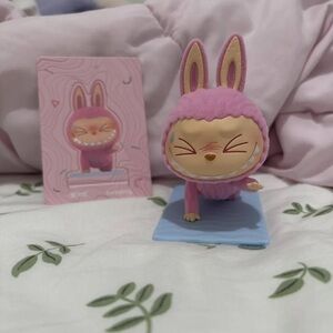 Pink Sweating Authentic Pop Mart the monsters lazy yoga labubu Figurine